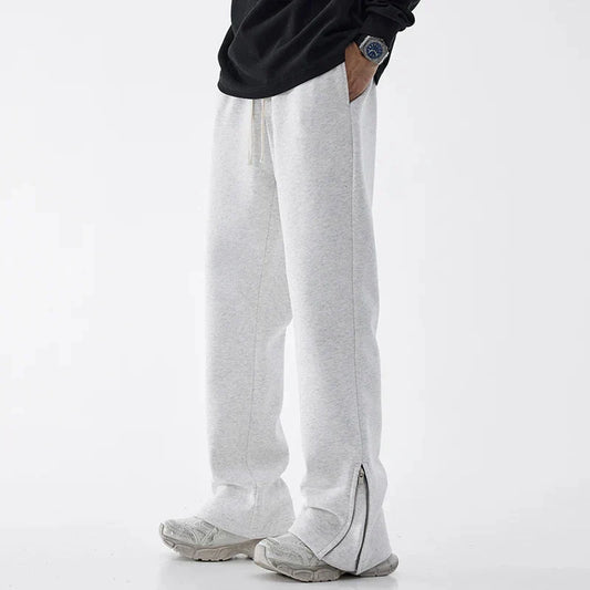 Straight Leg Sweatpants featuring Front Zip Ankle Split and Drawstring Waist