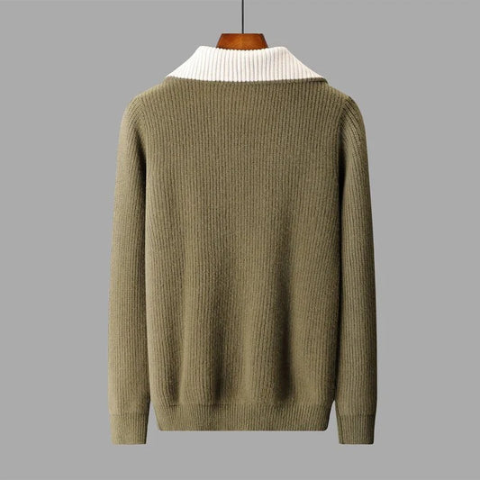 Torino Ribbed Knit Quarter-Zip Pullover with Contrast Funnel Neck Collar