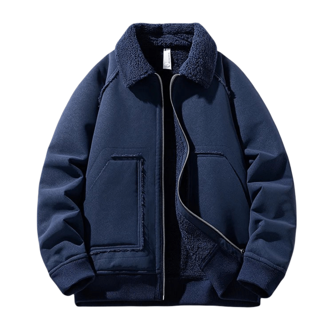Urban Shearling Jacket with Contrast Teddy Collar and Oversized Patch Pockets