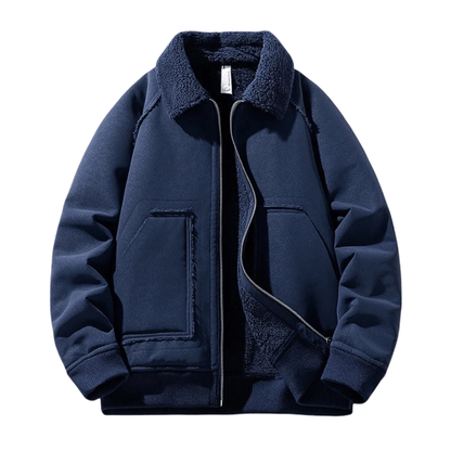 Urban Shearling Jacket with Contrast Teddy Collar and Oversized Patch Pockets