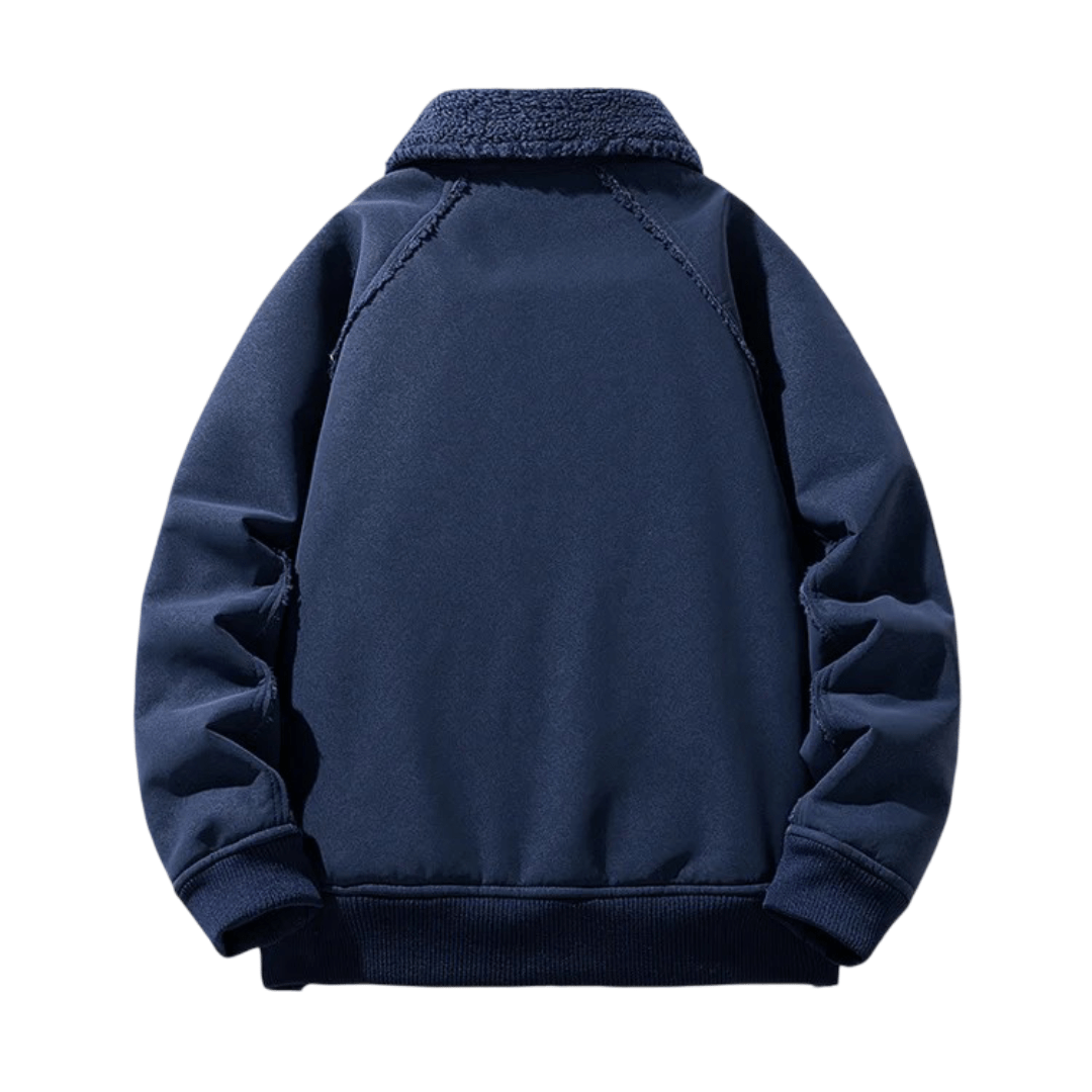 Urban Shearling Jacket with Contrast Teddy Collar and Oversized Patch Pockets