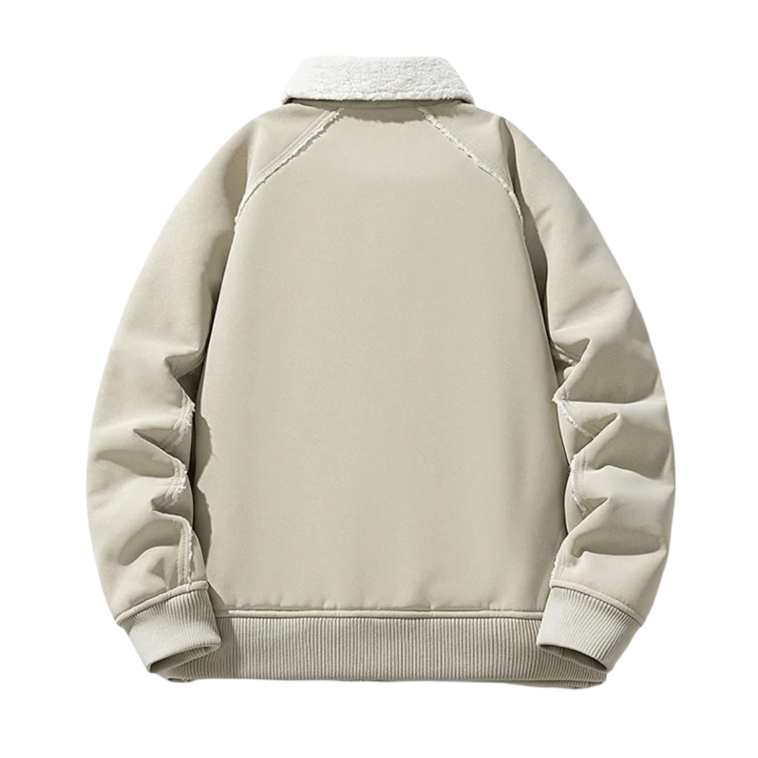 Urban Shearling Jacket with Contrast Teddy Collar and Oversized Patch Pockets