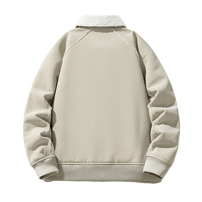 Urban Shearling Jacket with Contrast Teddy Collar and Oversized Patch Pockets