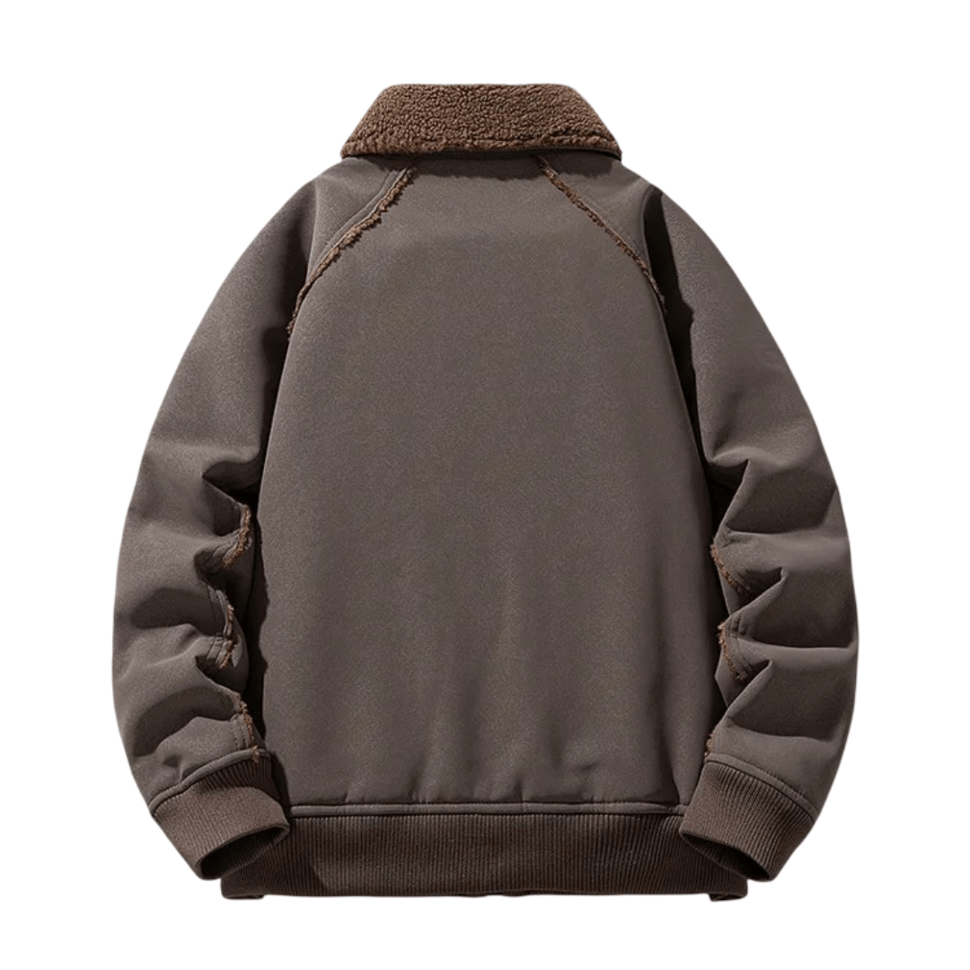 Urban Shearling Jacket with Contrast Teddy Collar and Oversized Patch Pockets