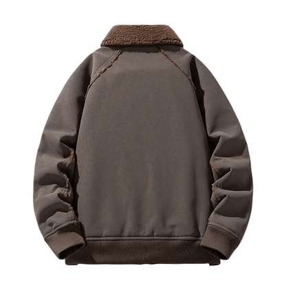 Urban Shearling Jacket with Contrast Teddy Collar and Oversized Patch Pockets