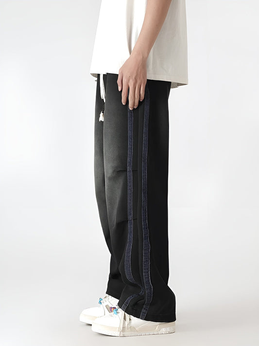 Slade Acid Washed Wide Leg Sweatpants with Contrast Panel Detail and Drawstring Waist