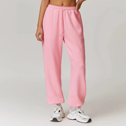 Yoga Fit Jogger Sweatpants with Elastic High Waist Drawstring and Ribbed Cuffs