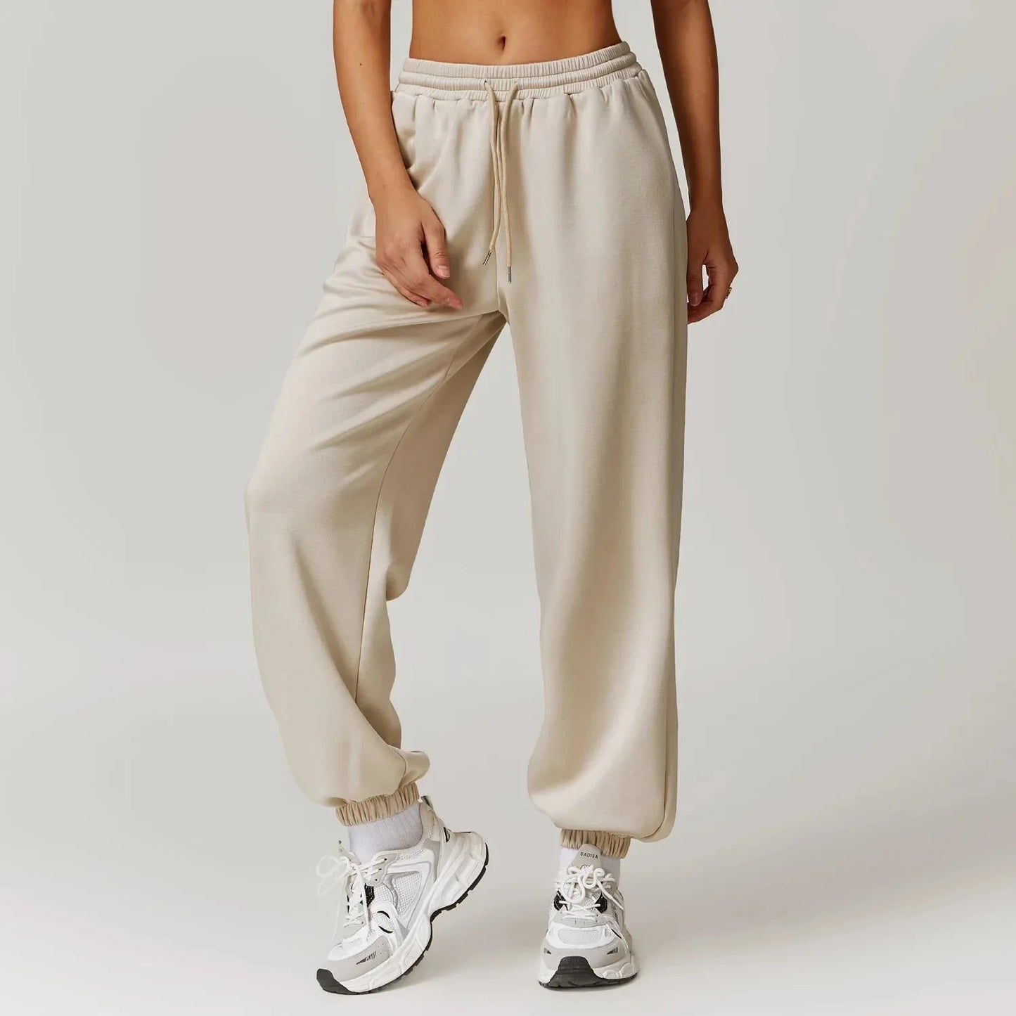 Yoga Fit Jogger Sweatpants with Elastic High Waist Drawstring and Ribbed Cuffs