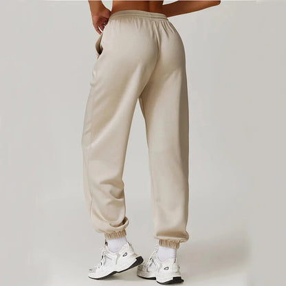 Yoga Fit Jogger Sweatpants with Elastic High Waist Drawstring and Ribbed Cuffs