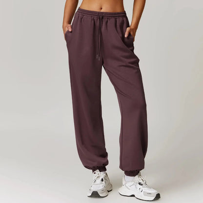 Yoga Fit Jogger Sweatpants with Elastic High Waist Drawstring and Ribbed Cuffs
