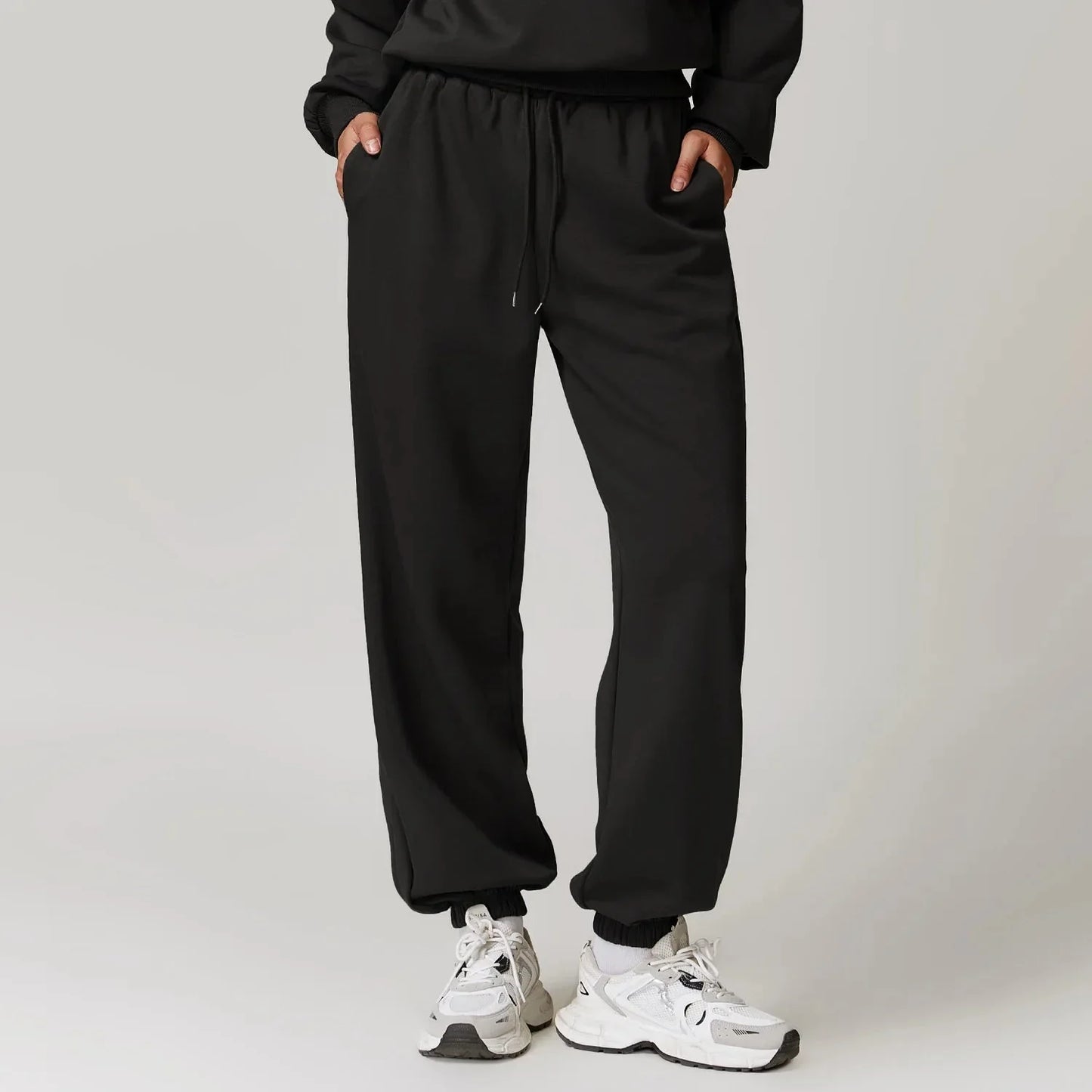 Yoga Fit Jogger Sweatpants with Elastic High Waist Drawstring and Ribbed Cuffs