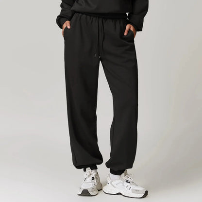Yoga Fit Jogger Sweatpants with Elastic High Waist Drawstring and Ribbed Cuffs