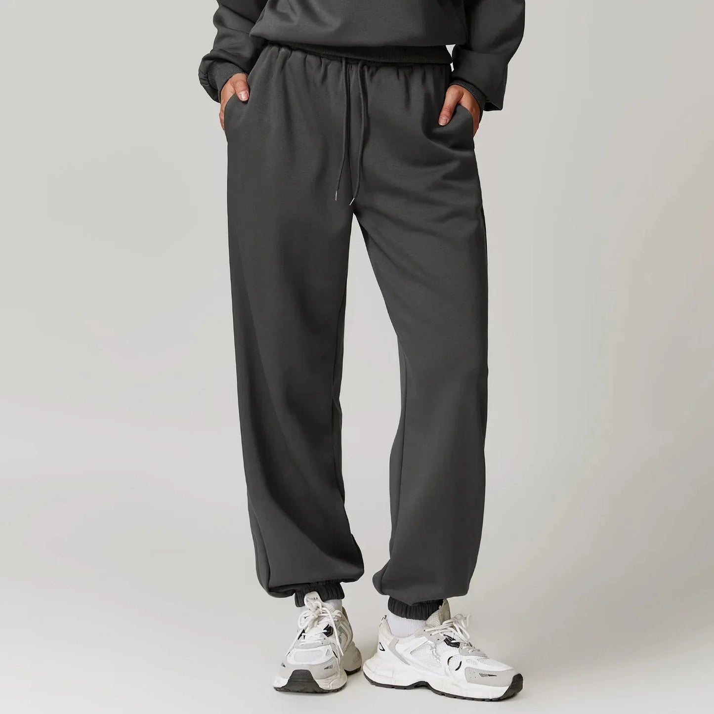 Yoga Fit Jogger Sweatpants with Elastic High Waist Drawstring and Ribbed Cuffs