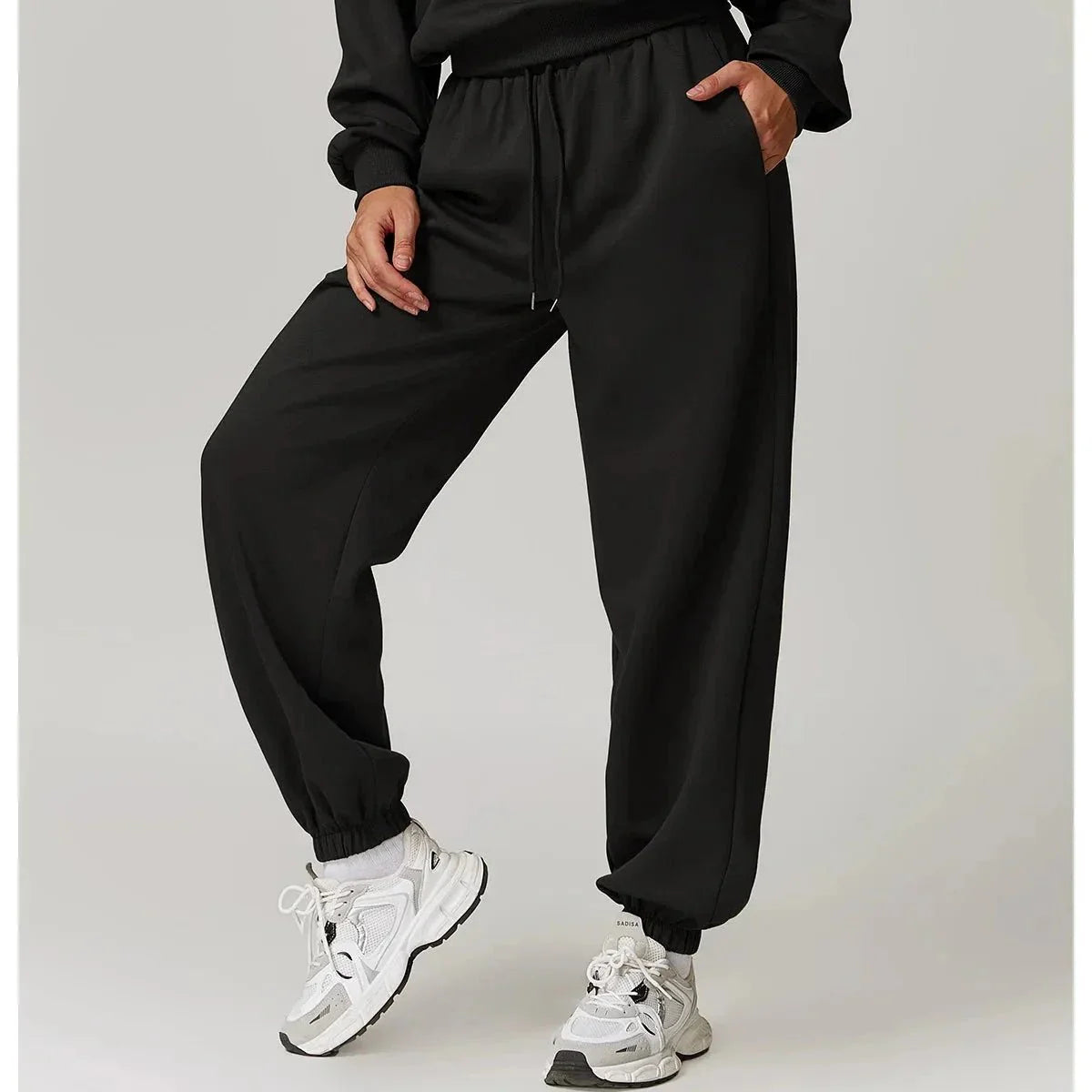Yoga Fit Jogger Sweatpants with Elastic High Waist Drawstring and Ribbed Cuffs