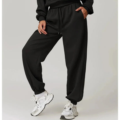 Yoga Fit Jogger Sweatpants with Elastic High Waist Drawstring and Ribbed Cuffs