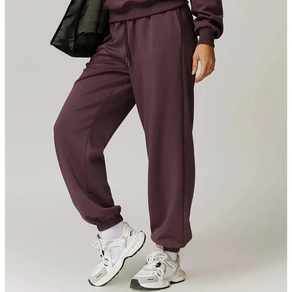 Yoga Fit Jogger Sweatpants with Elastic High Waist Drawstring and Ribbed Cuffs